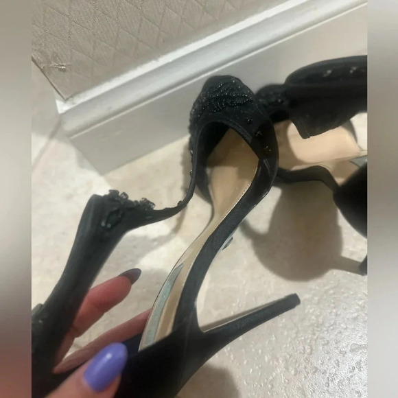 Blue‎ Betsey Johnson Black SB- Holly Heels Satin Beaded T-Strap Heels. Size 8.5 - Picture 9 of 16